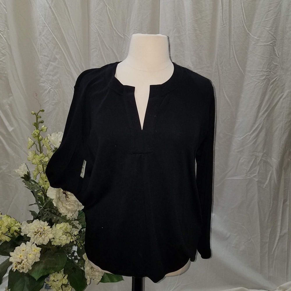 Like New Black Tunic Top with Round V Neck